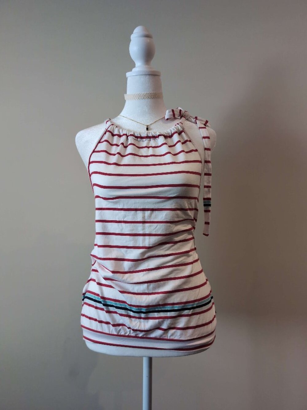 Y2K Tommy Hilfiger Striped Halter Top With Ribbon Tie